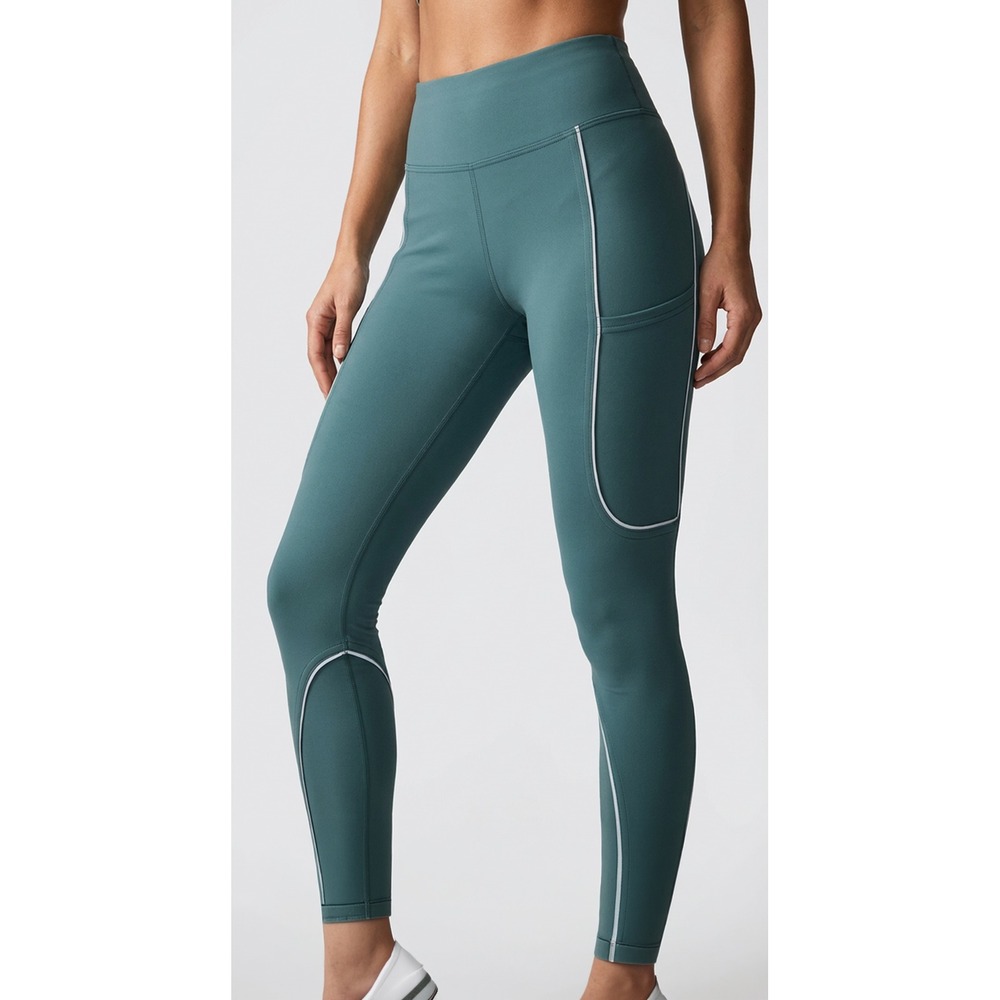 Outdoor Voices Teal Reflective Piping Pocket Leggings Small Womens Activewear